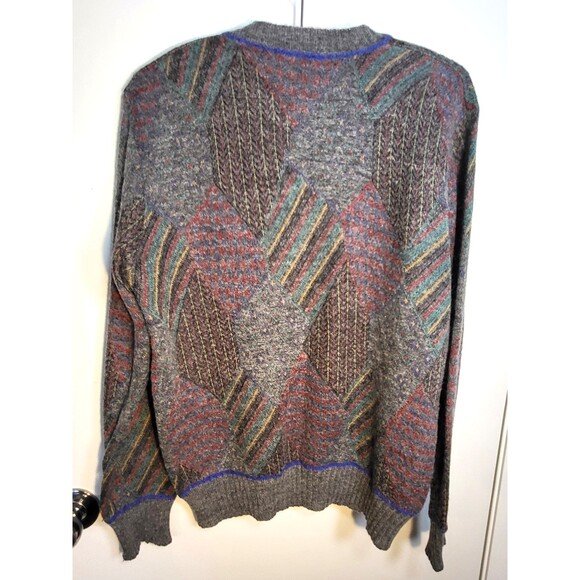 Vintage Womens Italy Wool Argyle Geometric Knit V neck  Dark Aacademia sweater S - Picture 3 of 12